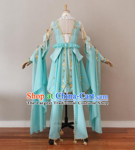 China Traditional JX Online Swordswoman Clothing Cosplay Fairy Garment Costumes Ancient Female Knight Light Blue Dress Outfits