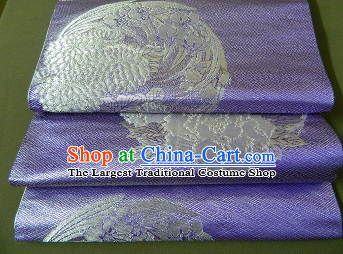 Japanese Traditional Chrysanthemum Pattern Lilac Brocade Belt Handmade Kimono Waistband Yukata Dress Hekoobi Accessories