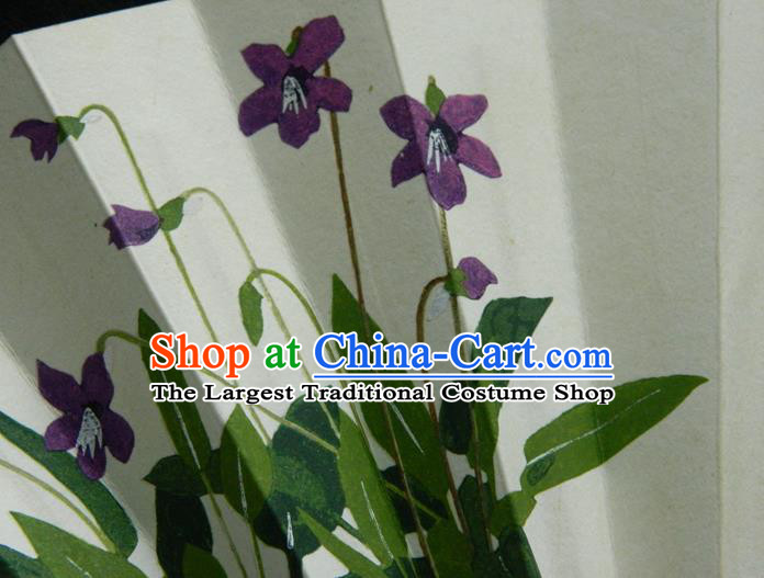 Japan Handmade Bamboo Fan Traditional Dance Folding Fan Printing Orchids Fan Woman Accordion