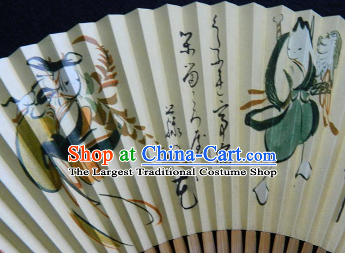 Japan Woman Accordion Handmade Bamboo Fan Traditional Dance Folding Fan Ukiyoe Painting Fan