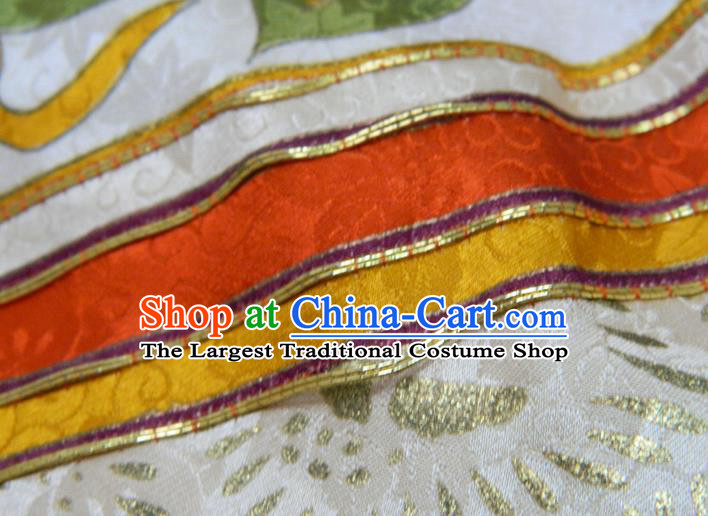 Japanese Young Woman Garment Costume Classical Rhombus Pattern White Silk Yukata Dress Traditional Court Furisode Kimono Clothing