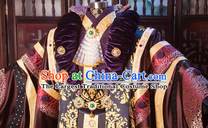 China Ancient King Garment Costumes Traditional Puppet Show Emperor Uniforms Cosplay Swordsman Hanfu Clothing