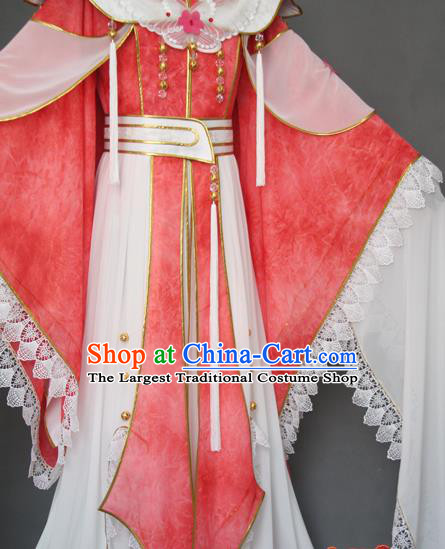 China Traditional Puppet Show Empress Feng Piaopiao Clothing Cosplay Female Swordsman Garment Costumes Ancient Queen Pink Hanfu Dress