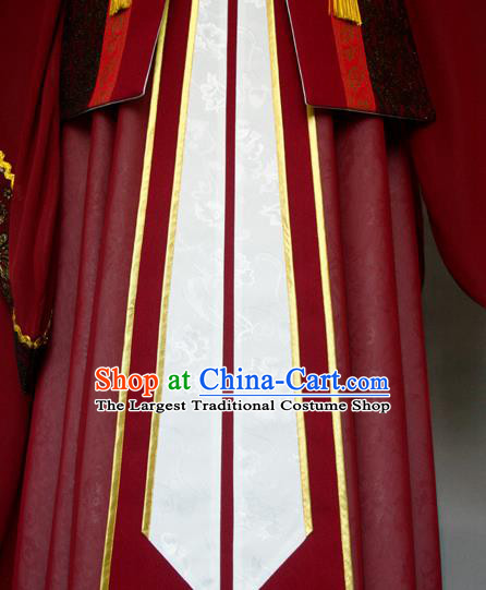 China Traditional Puppet Show King Yue Lanfang Wine Red Uniforms Cosplay Military Counsellor Hanfu Clothing Ancient Swordsman Garment Costumes