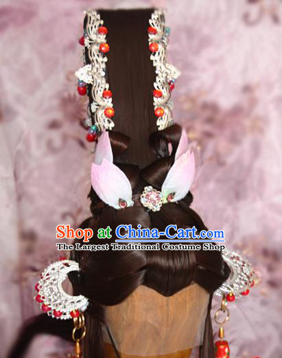 Chinese Traditional Puppet Show Goddess Nuhuo Hair Accessories Cosplay Queen Headdress Ancient Swordswoman Wigs and Hair Crown