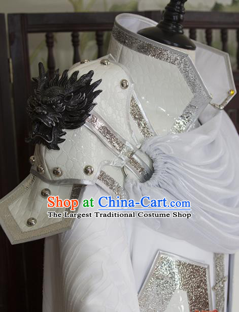China Cosplay Royal Prince White Hanfu Clothing Ancient Chivalrous Knight Garment Costumes Traditional Puppet Show Swordsman Uniforms