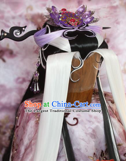 Chinese Ancient Swordswoman Wigs and Hair Crown Traditional Puppet Show Demon Queen Hair Accessories Cosplay Empress Headdress