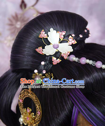 Chinese Cosplay Fairy Jun Manlu Headdress Ancient Swordswoman Wigs and Hair Crown Traditional Puppet Show Princess Hair Accessories