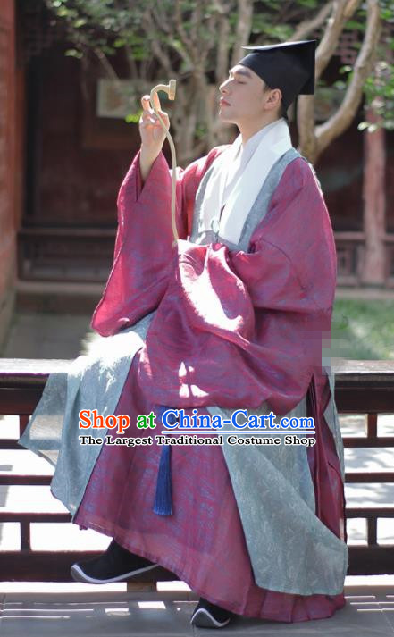 China Ancient Scholar Garment Clothing Ming Dynasty Historical Costumes Traditional Hanfu Taoist Robe Complete Set