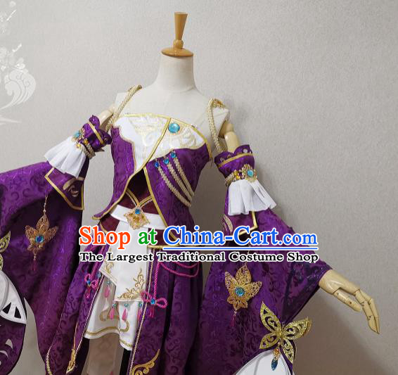 China Cosplay Fairy Garment Costumes Ancient Young Lady Purple Dress Outfits Traditional JX Online Female Swordsman Clothing