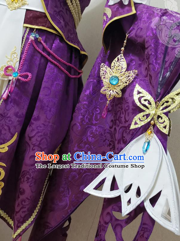 China Cosplay Fairy Garment Costumes Ancient Young Lady Purple Dress Outfits Traditional JX Online Female Swordsman Clothing