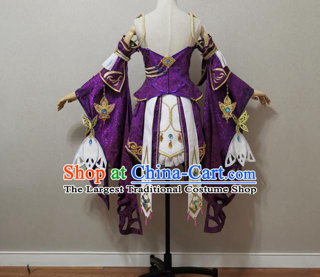 China Cosplay Fairy Garment Costumes Ancient Young Lady Purple Dress Outfits Traditional JX Online Female Swordsman Clothing