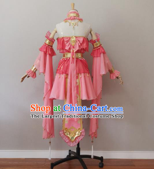 China Ancient Princess Pink Dress Outfits Traditional JX Online Swordswoman Clothing Cosplay Fairy Garment Costumes