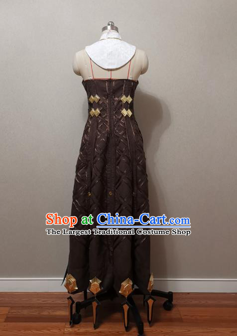 Top Cosplay Female Warrior Brown Dress Halloween Fancy Ball Garment Costume Magic Queen Clothing