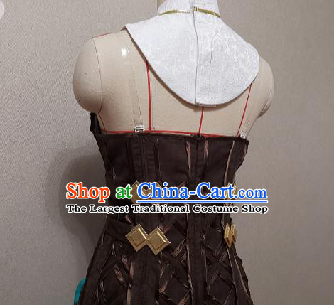Top Cosplay Female Warrior Brown Dress Halloween Fancy Ball Garment Costume Magic Queen Clothing