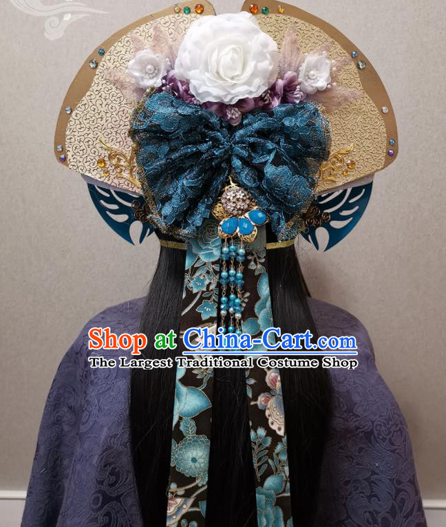 China Ancient Imperial Consort Wigs and Hairpins Headpieces Traditional Puppet Show Huan Ji Hair Accessories Cosplay Young Beauty Headdress