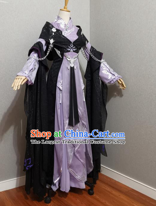 China Ancient Female Swordsman Lilac Dress Outfits Traditional JX Online Clothing Cosplay Queen Garment Costumes