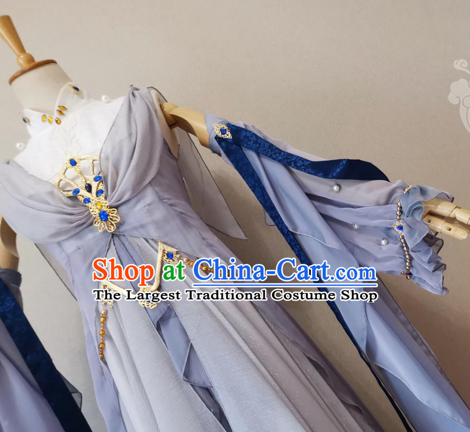 Professional China Ancient Palace Beauty Light Blue Dress Outfits Traditional Penglai Princess Clothing Cosplay Female Swordsman Garment Costumes