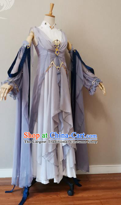 Professional China Ancient Palace Beauty Light Blue Dress Outfits Traditional Penglai Princess Clothing Cosplay Female Swordsman Garment Costumes