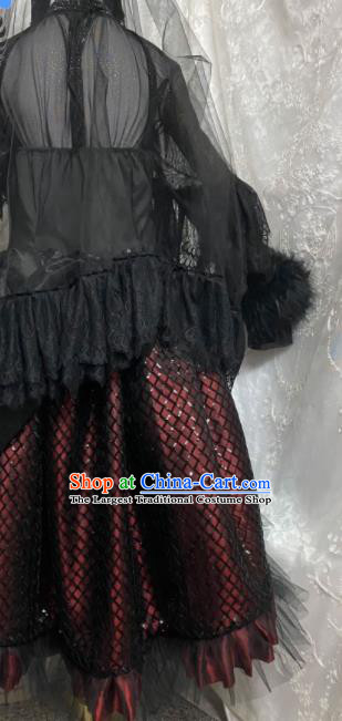 Top Halloween Fancy Ball Garment Costume Musician Girl Clothing Cosplay Young Lady Black Bubble Dress