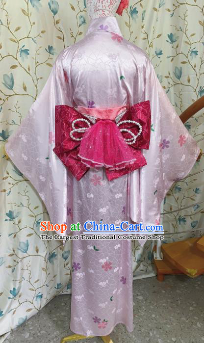 Professional Japanese Traditional Summer Festival Kimono Clothing Young Lady Garment Costumes Classical Pink Silk Yukata Dress