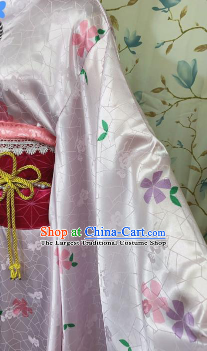 Professional Japanese Traditional Summer Festival Kimono Clothing Young Lady Garment Costumes Classical Pink Silk Yukata Dress