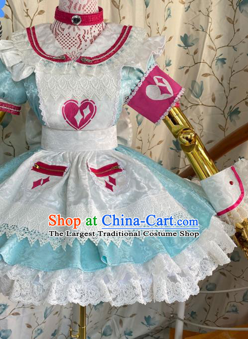 Top Cartoon Servant Lady Clothing Cosplay Angel Blue Short Dress Outfits Halloween Stage Performance Garment Costume