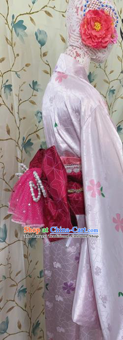 Professional Japanese Traditional Summer Festival Kimono Clothing Young Lady Garment Costumes Classical Pink Silk Yukata Dress