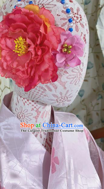 Professional Japanese Traditional Summer Festival Kimono Clothing Young Lady Garment Costumes Classical Pink Silk Yukata Dress