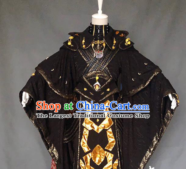 Chinese Ancient Royal King Black Uniforms Traditional Thunderbolt Fantasy Swordsman Mie Tianhai Garment Costumes Cosplay Emperor Clothing
