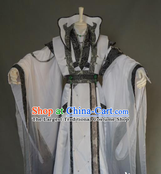 Chinese Cosplay Elderly Taoist Priest Clothing Ancient Castellan White Uniforms Traditional Puppet Show Swordsman Garment Costumes