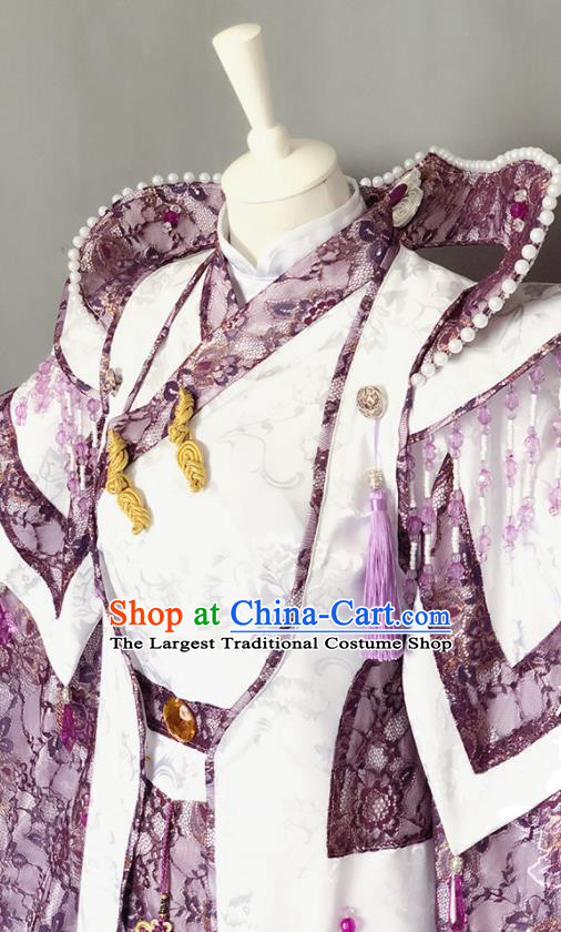 Chinese Cosplay Noble Childe Clothing Ancient Crown Prince Purple Uniforms Traditional Puppet Show Swordsman Yu Lijing Garment Costumes