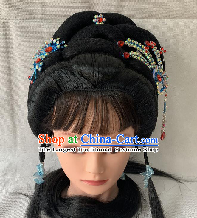 Chinese Beijing Opera Fairy Wigs and Hairpins Hairpieces Peking Opera Hua Tan Hair Accessories Traditional Opera Young Lady Headdress
