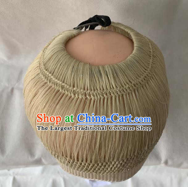Chinese Beijing Opera Old Dame Beige Wigs Hairpieces Peking Opera Laodan Hair Accessories Traditional Opera Elderly Woman Headdress