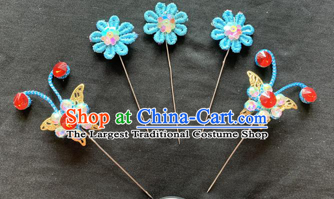 Chinese Beijing Opera Princess Blue Hairpins Peking Opera Diva Hair Accessories Traditional Opera Noble Lady Headpieces