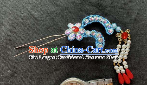 Chinese Beijing Opera Princess Blue Hairpins Peking Opera Diva Hair Accessories Traditional Opera Noble Lady Headpieces