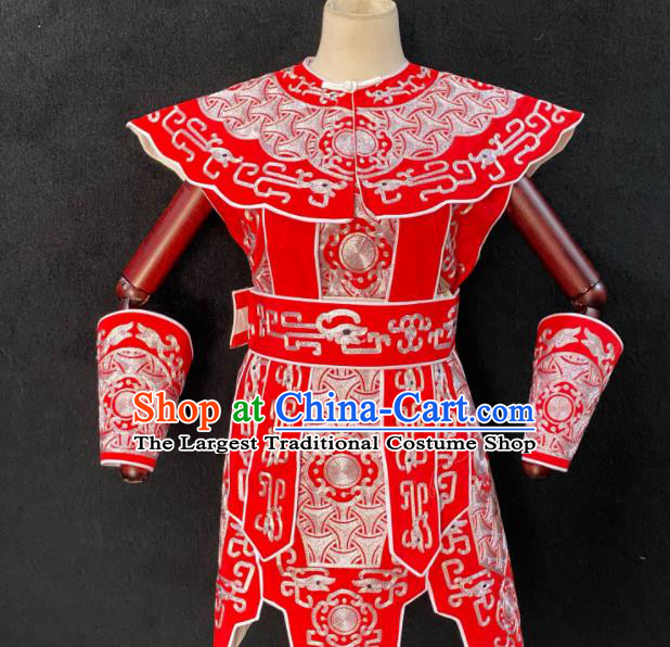 Chinese Traditional Opera Soldier Clothing Beijing Opera Wusheng Garment Costumes Peking Opera Swordsman Red Armor Uniforms