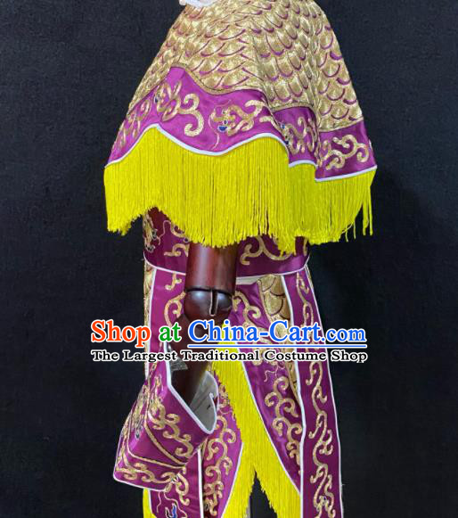 Chinese Peking Opera Swordsman Purple Armor Uniforms Traditional Opera Soldier Clothing Beijing Opera Wusheng Garment Costumes