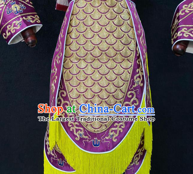 Chinese Peking Opera Swordsman Purple Armor Uniforms Traditional Opera Soldier Clothing Beijing Opera Wusheng Garment Costumes