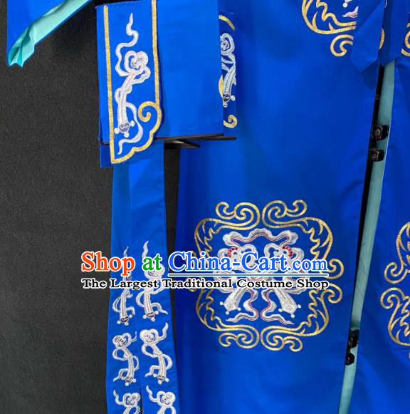 Chinese Shanxi Opera Elderly Male Garment Costume Peking Opera Laosheng Embroidered Blue Cape Traditional Opera Landlord Clothing