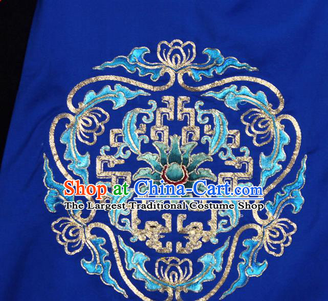 China Ancient Dowager Countess Clothing Beijing Opera Laodan Embroidered Blue Cape Traditional Opera Elderly Woman Garment Costume