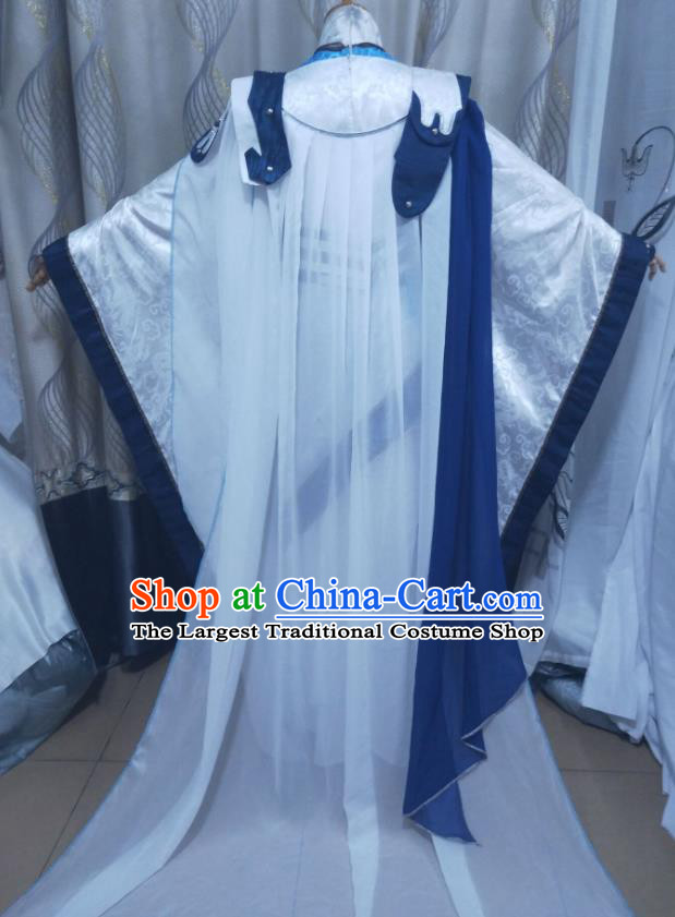 Chinese Traditional Cosplay Swordsman Clothing Puppet Show Murong Shengxue Garment Costumes Ancient Young Childe White Uniforms