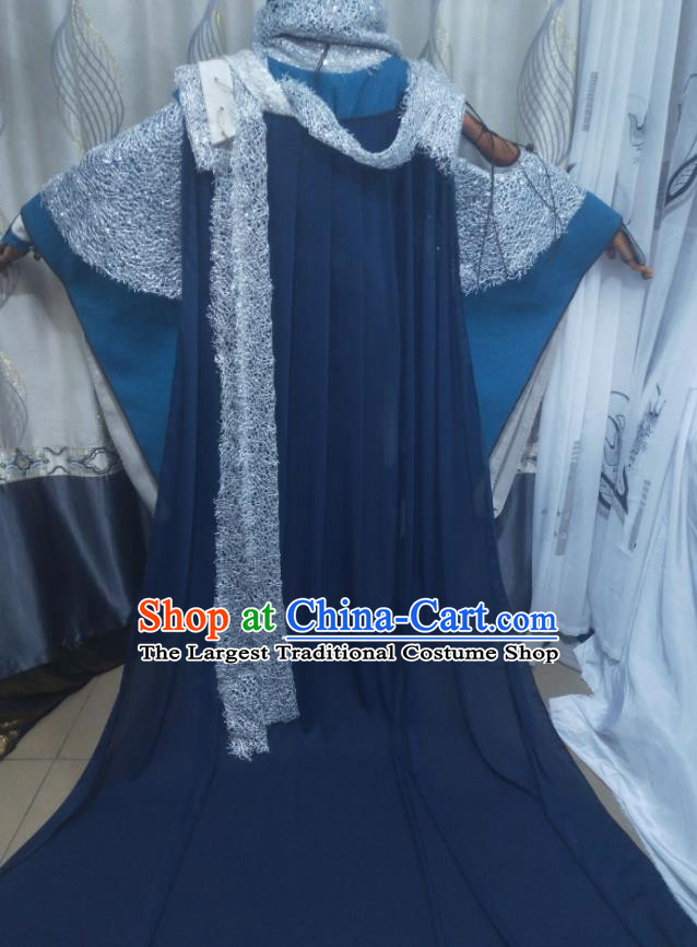 Chinese Puppet Show Monk Meng Qiusun Garment Costumes Ancient Young Male Blue Uniforms Traditional Cosplay Swordsman Clothing