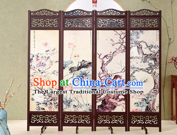 Chinese Hand Painting Screens Home Ornaments Handmade Flowers Birds Folding Screen Craft