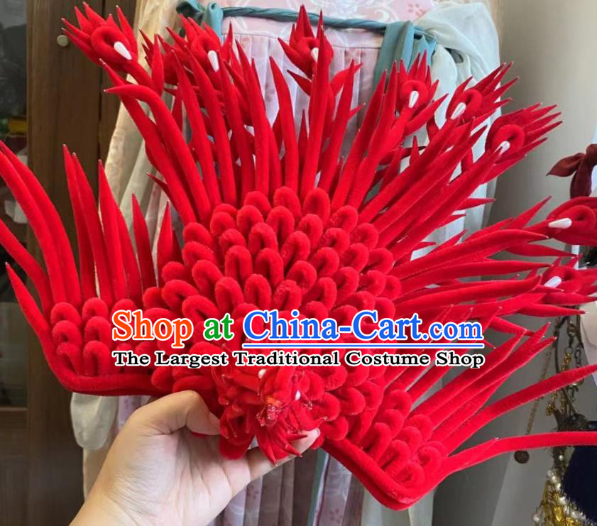 China Traditional Tang Dynasty Court Woman hair accessories Ancient Imperial Concubine Red Pheonix Crown Set
