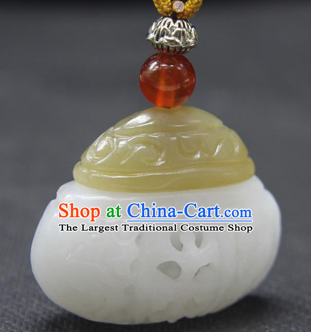 China Classical Cheongsam Jewelry Accessories Handmade Carving Hetian Jade Necklace National Jade Sachet Pendant