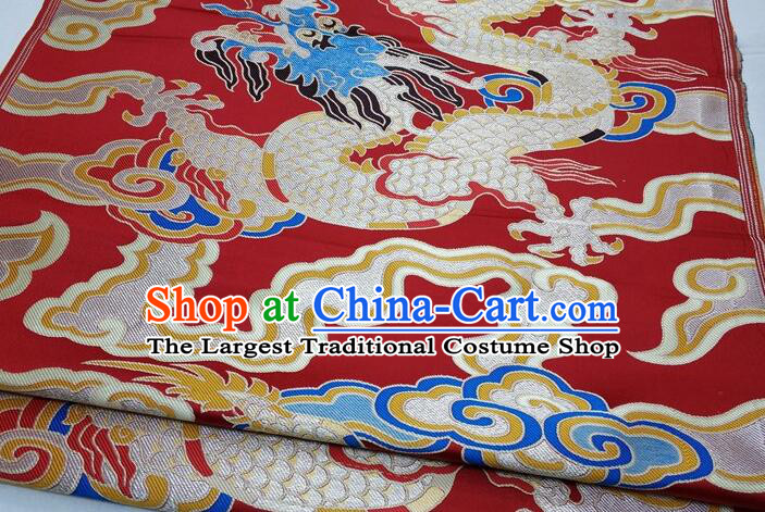 China Classical Large Dragon Pattern Red Brocade Fabric Zang Nationality Design Silk Fabrics Traditional Royal Red Yunjin Drapery