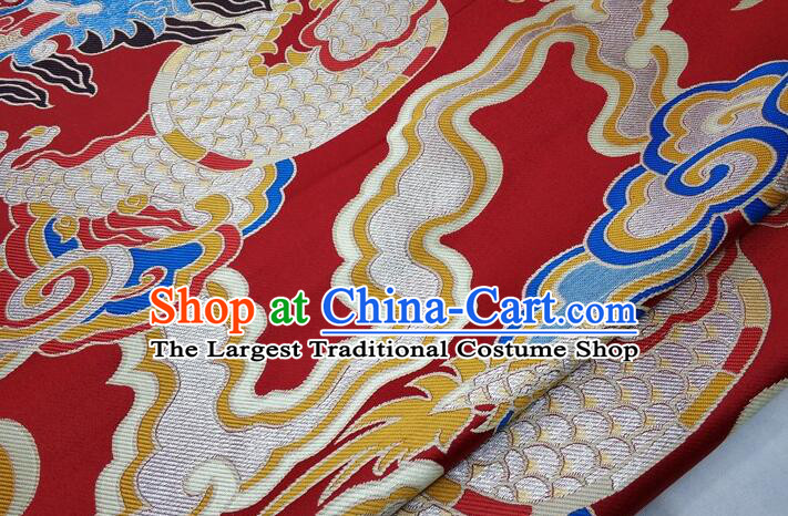 China Classical Large Dragon Pattern Red Brocade Fabric Zang Nationality Design Silk Fabrics Traditional Royal Red Yunjin Drapery