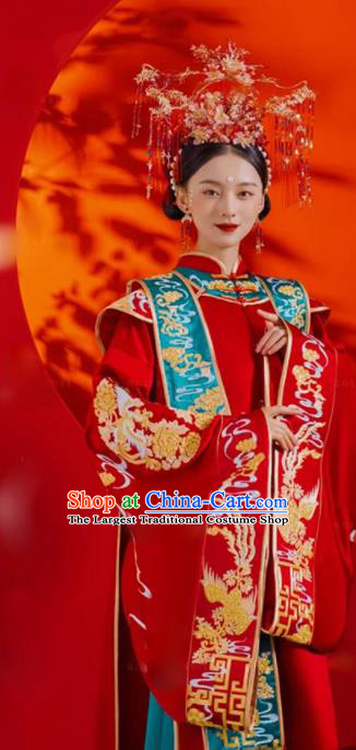 China Traditional Song Dynasty Bride Garment Costumes Ancient Empress Xia Pei Wedding Clothing and Phoenix Coronet