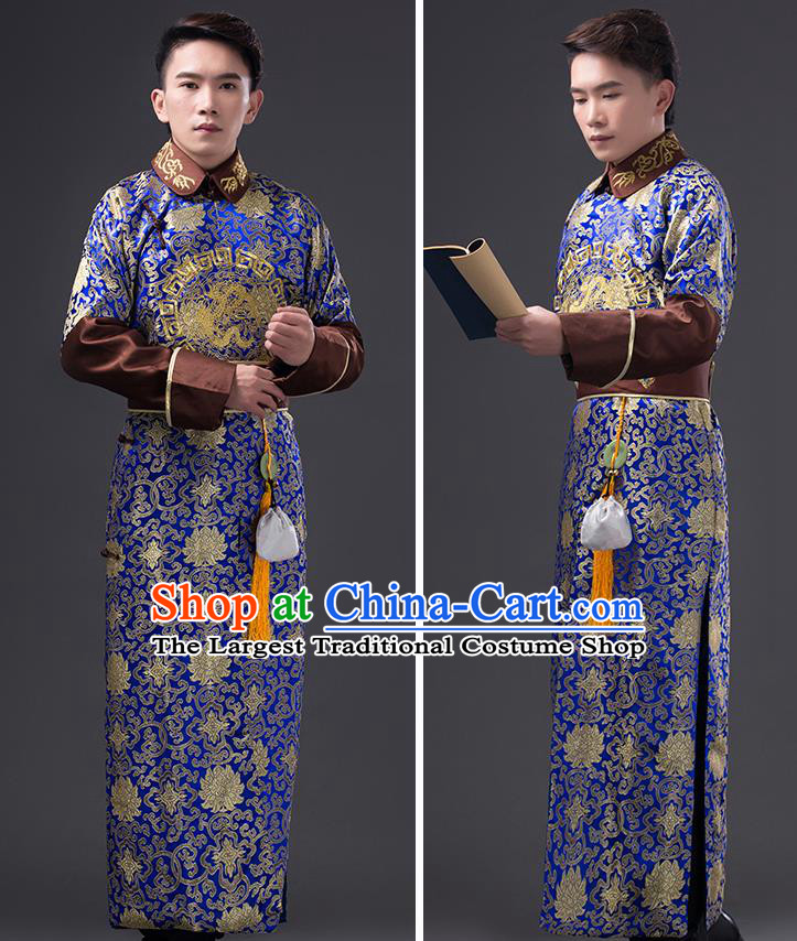 Chinese Ancient Royal Prince Clothing Qing Dynasty Royal Highness Blue Robe Costumes
